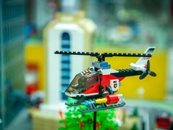 toy helicopter. Lego blocks. Toys from bricks for playing. Educational toys for preschool and kindergarten child. 