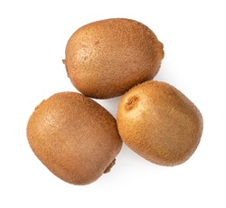 Whole kiwi fruits isolated on the white background, top view.