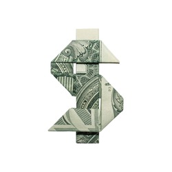 Money Origami DOLLAR SIGN Cash Folded with Real One Dollar Bill Isolated on White Background