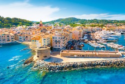 View of the city of Saint-Tropez, Provence, Cote d'Azur, a popular travel destination in Europe