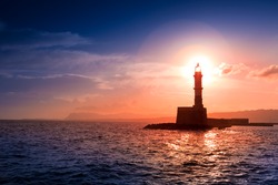 Lighthouse on sunset. 