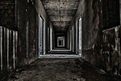 scary hallway walkway in abandoned building