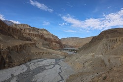 View of Frozen Rivers and Mountains of Mustang Nepal