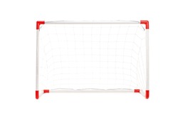 Studio shot of a soccer goal isolated on white background