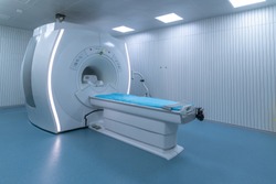 modern hospital Computed Tomography room interior with device.