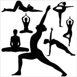 Vector Set Of Women Yoga Poses Silhouettes Illustration Isolated On White Background