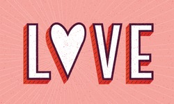 Love poster with heart and letters. Cute card for Valentine's day. Hipster design, vector illustration.
