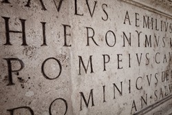 Latin words engraved on a column in Roman Capitol