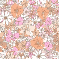 Seamless pastel retro style hand drawn floral pattern. High detailed flower 70s style texture. Vector illustration