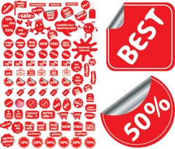 red stickers, labels, tags for shop sales, shopping, actions, retail, advertising