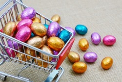 colorful egg chocolate in shopping cart 