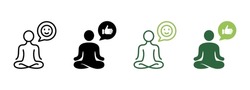 Emotional Harmony Balance Silhouette and Line Icon. Wellbeing Calm Rest Pictogram. Emotion Smile, Training Relax in Yoga Lotus Pose Icon. Good Mental State. Editable Stroke. Vector Illustration.