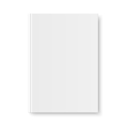 Vector mock up of book white blank cover isolated. Closed vertical book, magazine or notebook mockup on white background. 3d illustration.