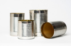 Empty metal cans on a white background