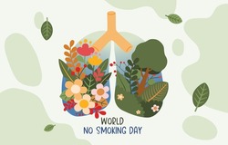 World No Tobacco Day, Lung Shape With Flower of Clean Air, Vector, Illustration