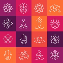 Collection of yoga icons, relaxation and meditation symbols