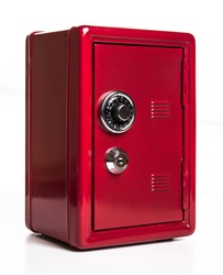 Red safe deposit box on a white background