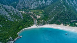 Aerial view of Cirali Beach and Olimpos in Antalya Turkey. Olympos City