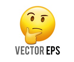The isolated vector yellow pondering, thinking or deep in thought face emoji icon with index finger resting on its chin