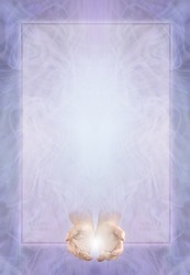 Lilac Spiritual Healing Certificate Diploma Award Background - cupped hands bottom centre and  ethereal symmetrical purple lilac background with faint line border frame ideal for healers accreditation