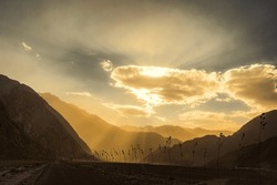 Lansacape view of golden hour sunset in the moutains of Skardu, Pakistan