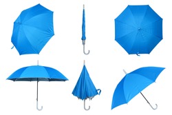 Set of blue umbrella isolated on a white background