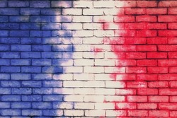 Colorful brick wall background. Walls painted with the French flag color.