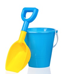 Toy bucket and spade isolated on white background