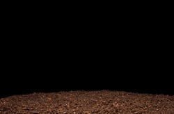 Bio ground, land or soil substrate, peat moss isolated on black background