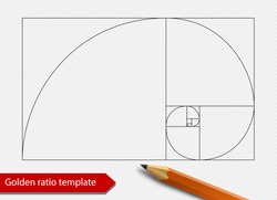 Golden ratio line graph template vector illustration. Fibonacci spiral proportion shape symbol. Isolated on transparent background.