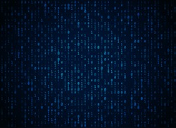 Vector binary code dark blue background. Big data and programming hacking, deep decryption and encryption, computer streaming numbers 1,0. Coding or Hacker concept.