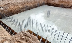 Foundation of a new house with reinforced concrete.