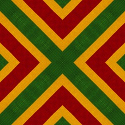 Reggae colors flag crochet knitted style background, top view. Collage with mirror reflection. Seamless kaleidoscope montage for cushion, blanket, pillow, plaid, t-shirt graphics, cloth, poster
