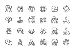 Minimal Teamwork in business management icon set - Editable stroke, Pixel perfect at 64x64