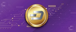 block chain based decentralized cryptocurrency logo Dashcoin (DASH) in technology background. Network crypto marketing vector.