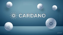 Cardano (ADA) cryptocurrency background. Block chain based fintech virtual money concept crypto logo vector illustration template.