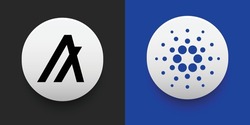Crypto coins Algorand (ALGO) and Cardano (ADA). Cryptocurrency based on block chain technology. Altcoin vector decentralized finance theme. Can be used for comparison and infographics template