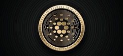 Cardano (ADA) cryptocurrency coin banner and background illustration. ADA crypto vector golden coin. 