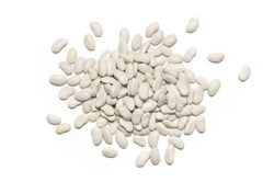 Pile of white beans isolated on white background. Top view.