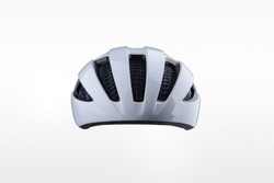 White bicycle helmet isolated on white background. Front view of bicycle helmet