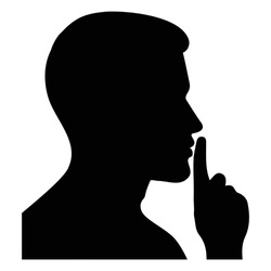 Shush gesture. Silence quiet please icon symbol silhouette. Black graphic illustration isolated on a white background.