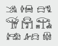 Auto mechanic working on a car icons