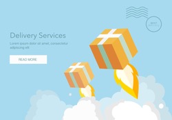 Web banner for Delivery Services and E-Commerce. Flat elements isolated vector illustration