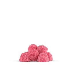 Sugar coated vitamin C gummies slice drop shape gummy pink leamon yellow gummies isolated on floor mixed gummies piled up