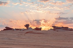 Incredibly beautiful sunrise at Fossil Dunes, Abu Dhabi, UAE. Best destinations