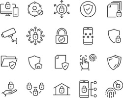 set of security line icons, such as protect, password, lock