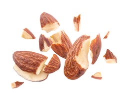 almond nut Blast side view on white isolated 