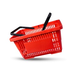 red basket shopping fly grocery supermarket white isolated  with clipping path