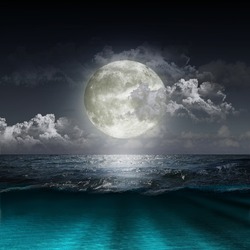 Magical evening on the ocean and the moon