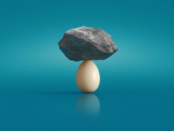 Concept about balance and strength, egg and stones on it. 3d rendering